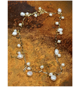 Pearl Necklace Scattered Gold Plated - Long