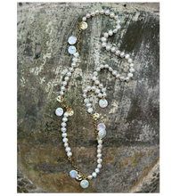 Load image into Gallery viewer, Pearl Necklace Gold Discs 100cm
