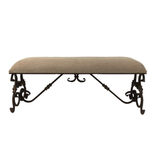 Load image into Gallery viewer, Wrought Iron Upholstered Bench
