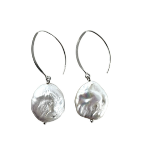 Pearl Earring Coin Drop Silver