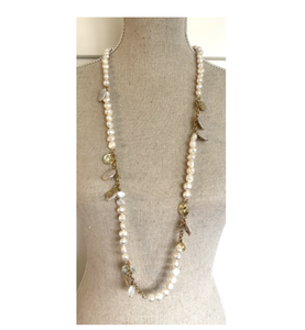 Pearl Necklace Gold Discs 100cm