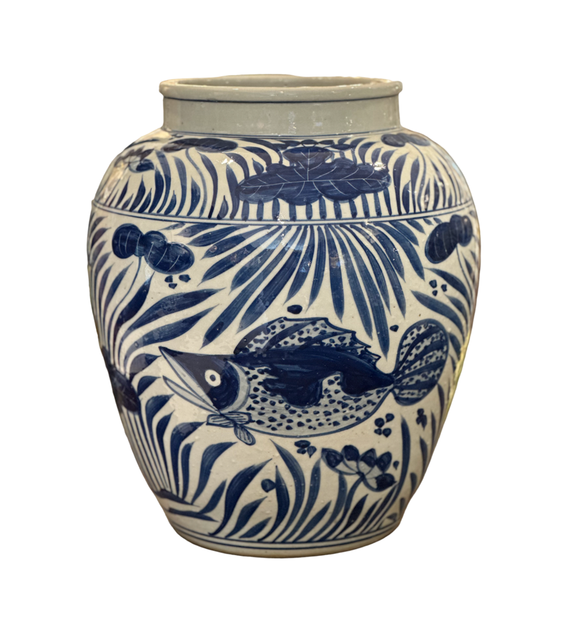 Koi Pond Blue and White Jar